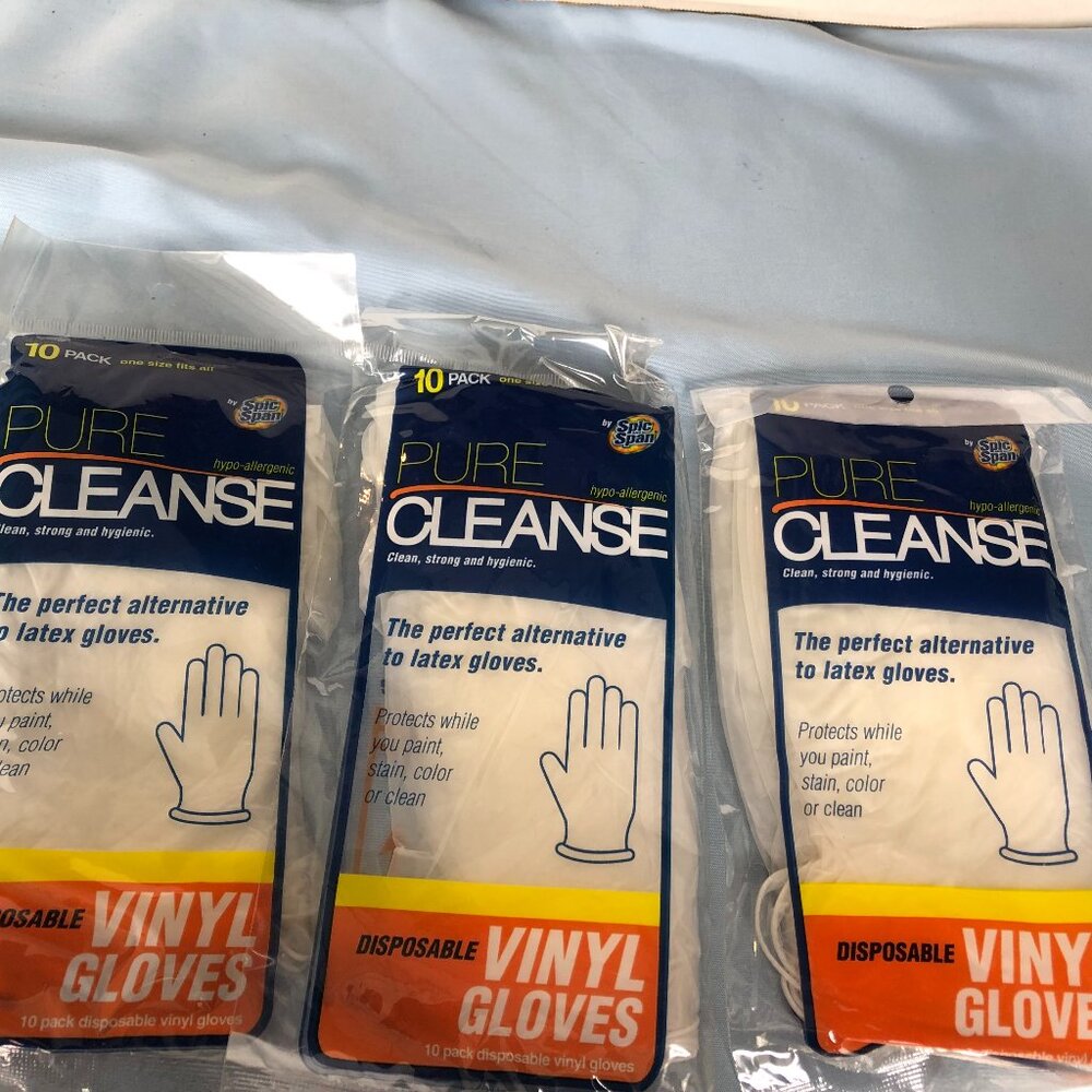 LOT of 3 Pkgs Spic and Span Disposable Vinyl Gloves TOTAL 30 PURE CLEANSE #G7
